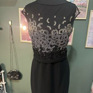 Pamella Roland Black Dress with Silver Accents Size 6 👑